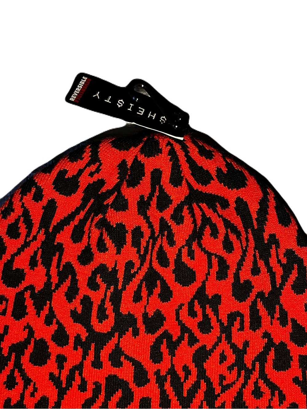 $HEISTY Red & Black Flame Knit Beanie - Picture 3 of 4